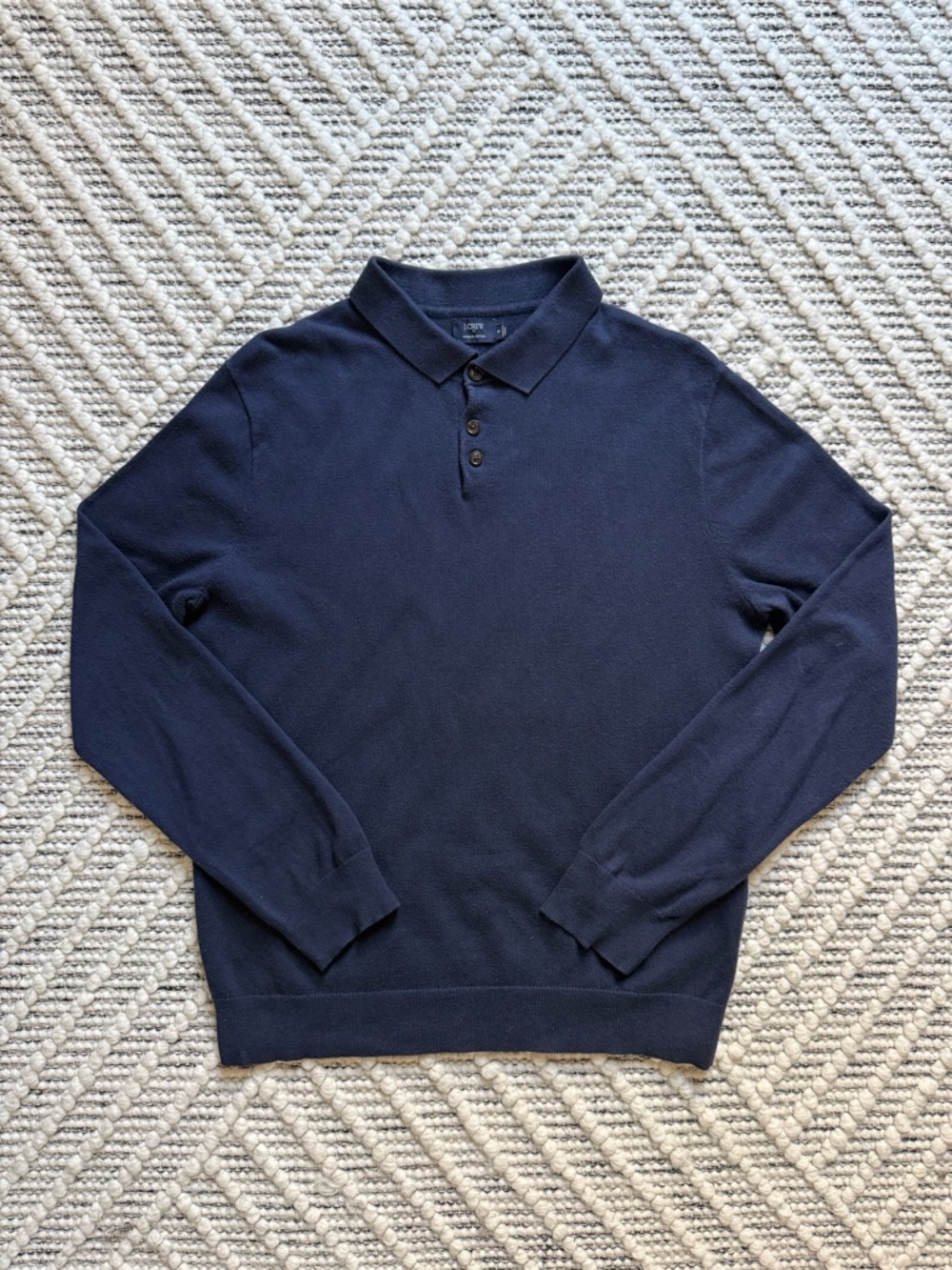 J.Crew Harbor Cotton Long-Sleeve Polo Sweater - Navy - Knit Polo - Men’s Small